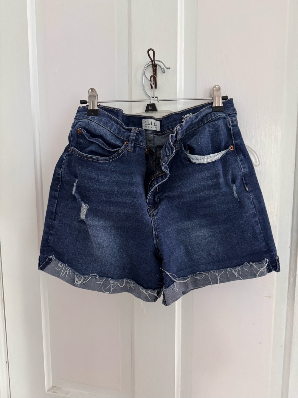 Nicole Miller Dark Blue Distressed Denim Shorts
